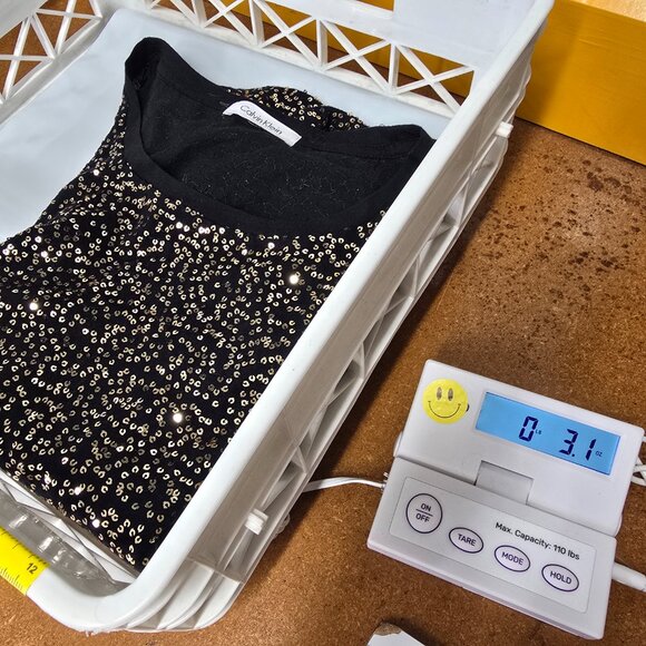 Calvin Klein Sequin Short Sleeve Black Tee Size Small - Picture 6 of 7